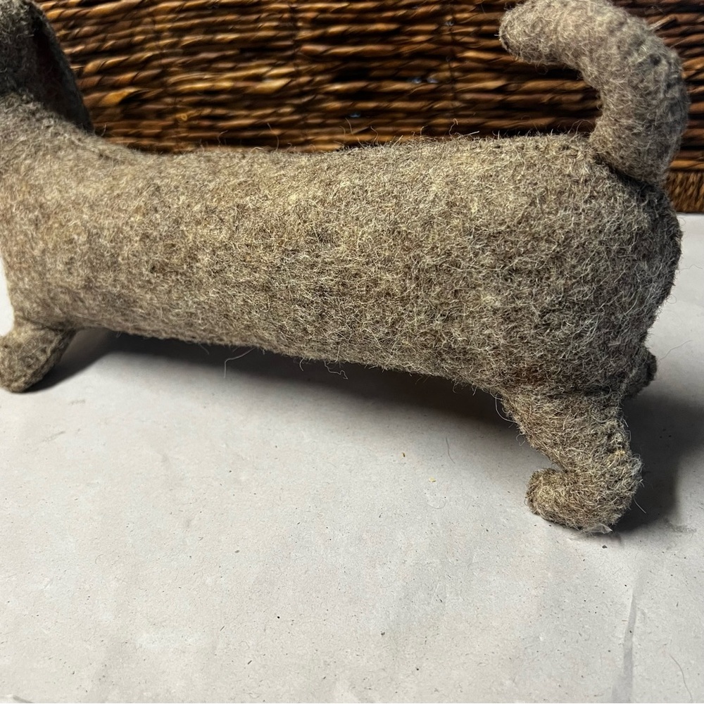 Vintage Handcrafted Dachshund Plush Stuffed Animal Gray Wool Fabric - Picture 8 of 12